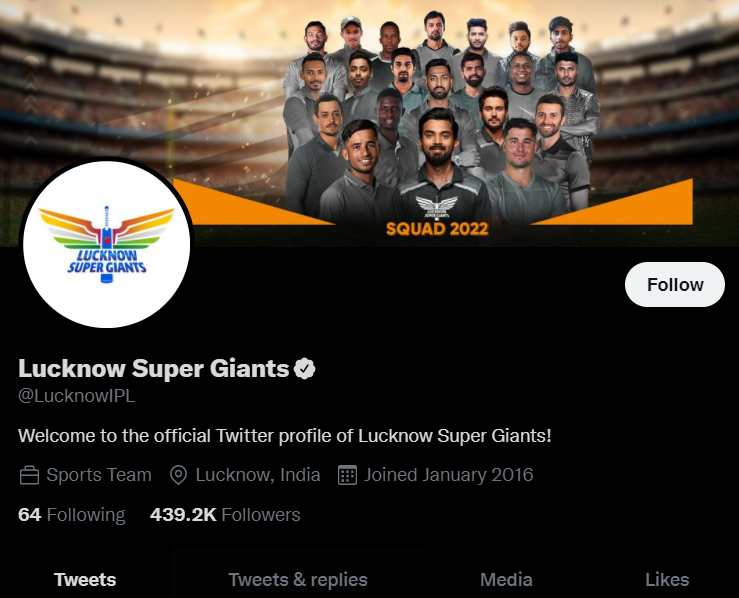 lucknow super giant ट्वीटर अकाउंट , lucknow super giant twitter handle